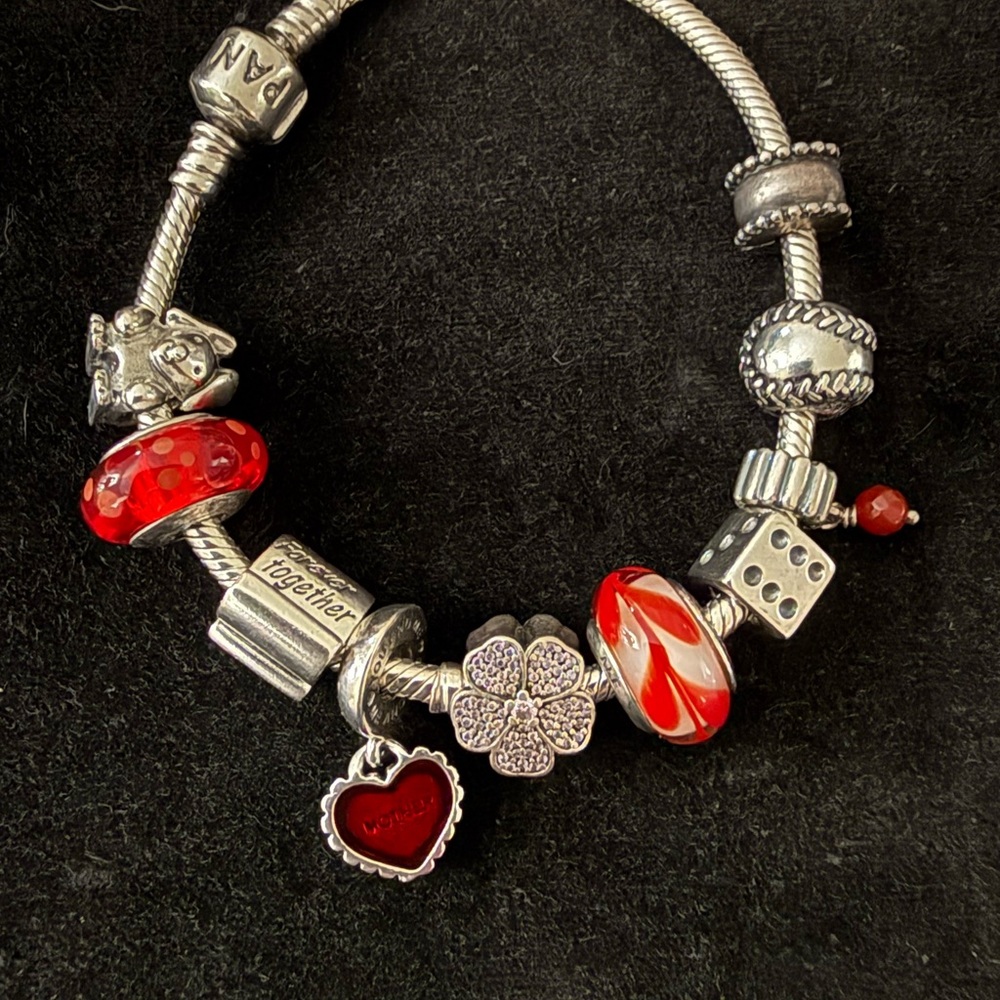 Pandora Silver Bracelet with Red Charms